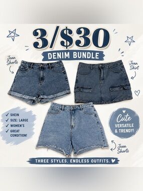 3/$30!! Denim Bundle SHEIN Women’s Shorts & Skirt Light Medium Wash Size Large